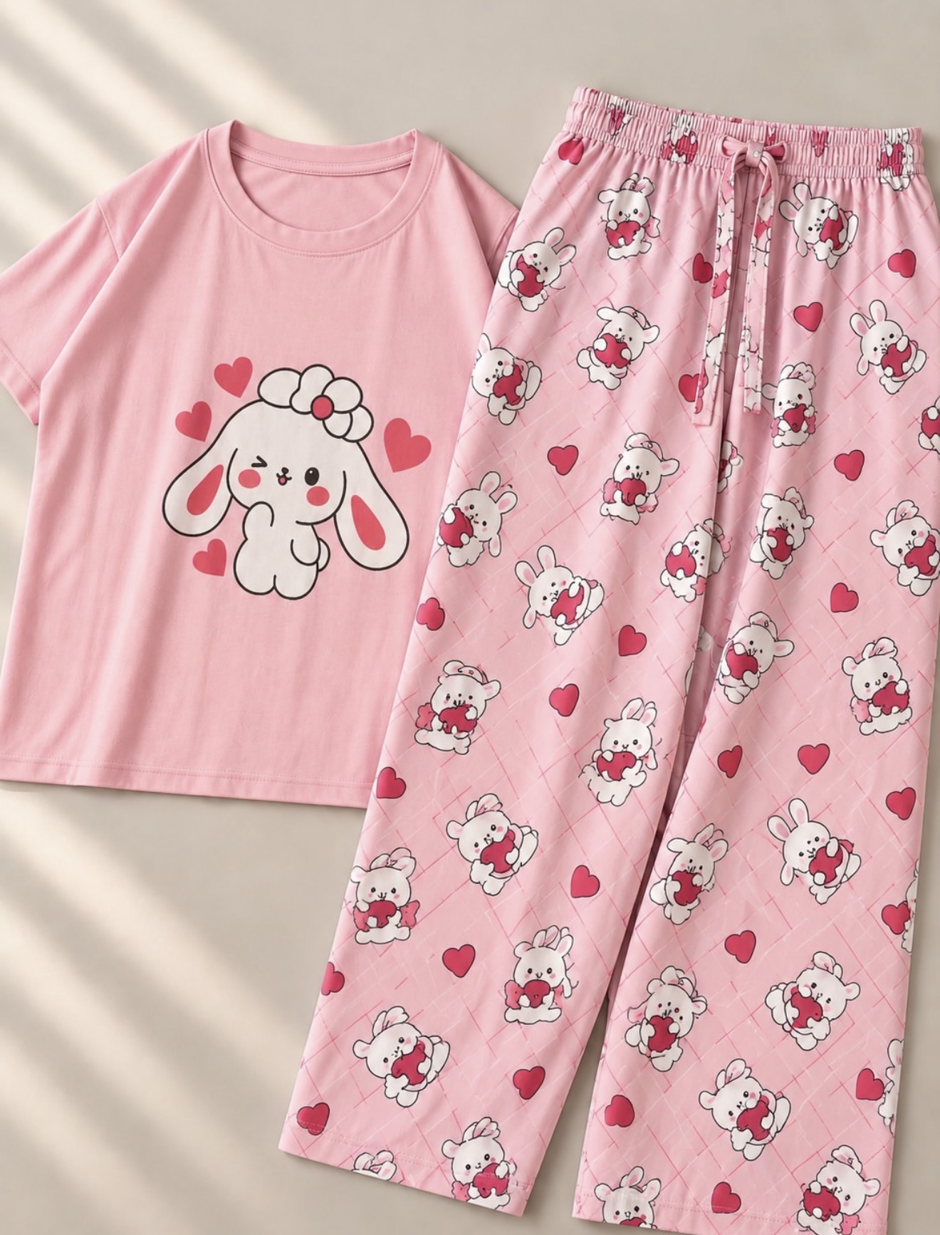 ست تیشرت پنبه و شلوار بوگاتی  تی تی 🎀 - خرگوش صورتی
