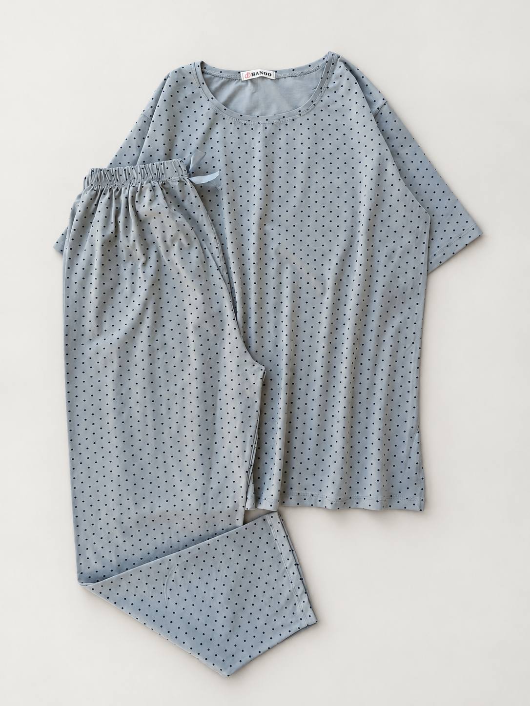 طرح 3 محصول ست تیشرت و شلوار نخ پنبه سایز بزرگ خال خالی هستی🎀